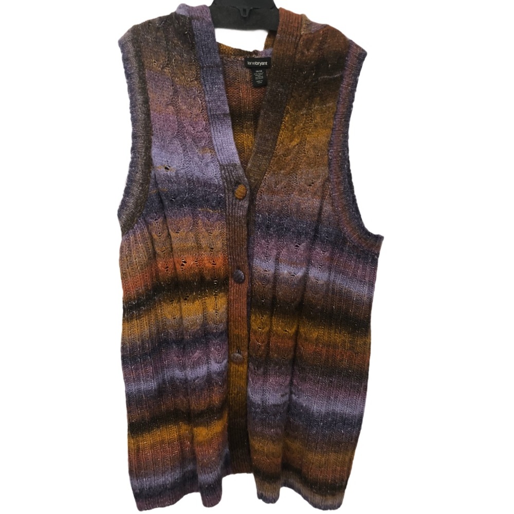 LANE BRYANT STRIPED SWEATER VEST HOODED 26/28 SI64